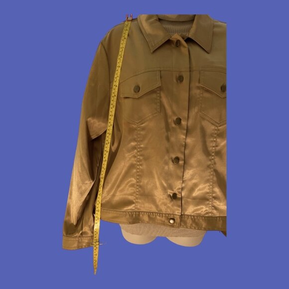 Versaille Satin-Like Golden Caramel Color Button Down Waist Length Jacket, 14 - Picture 2 of 5